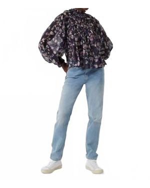 French Connection Diana Recycle Crinkle Long Sleeved Blouse - Blue