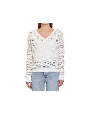 Autumn Cashmere Mesh V Neck Sweater - White
