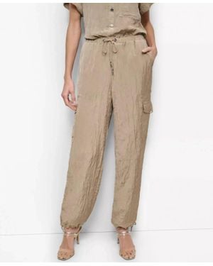 DKNY Tie-Waist High-Rise Crinkled Jogger Cargo Pants - Natural
