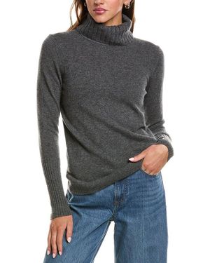 Forte Chunky Trim Turtleneck 100% Cashmere Sweater - Gray