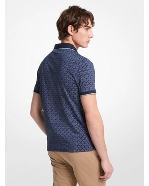 Michael Kors Greenwich Signature Logo Print Cotton Polo Shirt - Blue