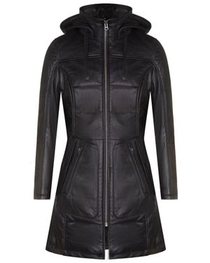 Infinity Leather Leather Hooded Quilted Parka Coat-Olney - Black