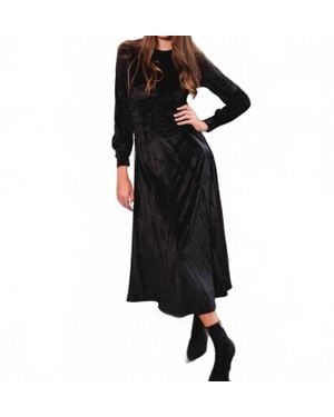 Luum Ginette Long Sleeves Crushed Velvet Dress - Black