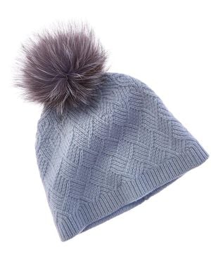 Amicale Cashmere Basketweave Cashmere Hat - Blue