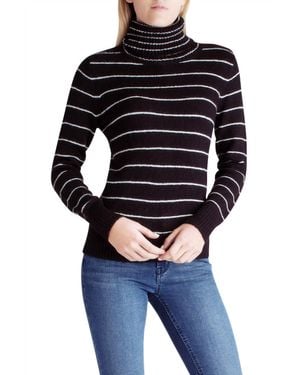 Kensie Combo Striped Long Sleeve Turtleneck Sweater - Black
