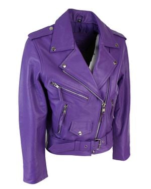 TruClothing Brando Biker Leather Jacket - Purple