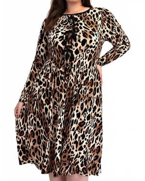 The Curve Plus Size Animal Print Flare Dress With Bow Details - Multicolor