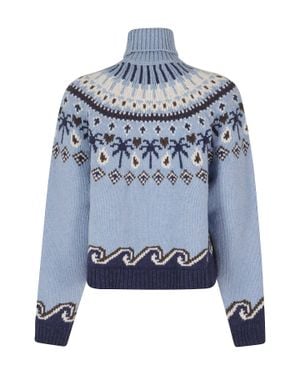 Alanui Sweet Winter Jacquard Virgin Wool Turtleneck - Blue