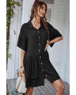 TRUEDAMES V Neck Solid Tunic Dress - Black