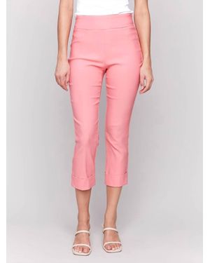 Charlie b Solid Pull On Stretch Cropped Cuffed Pants - Pink