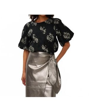 EsQualo Jacquard Puff Sleeve Top - Black