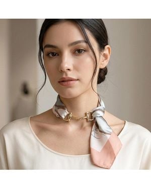 Fashnzfab Metal Horsebit Accent Silky Fabric Scarf Necklace - Natural