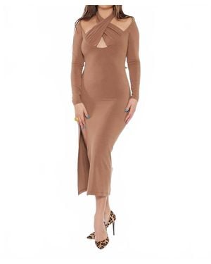 Circular Path Martini Long Sleeve Dress - Brown