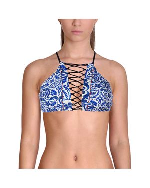 Nanette Lepore Talavera Floral Print Halter Swim Top Separates - Blue
