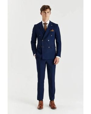 Paul Andrew 2 Piece Suit Double Breasted Birdseye Wedding - Blue