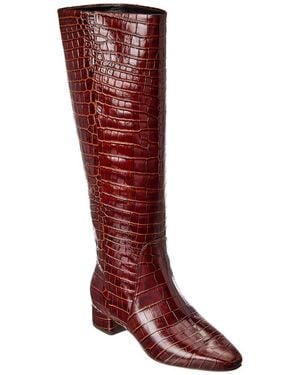 Veronica Beard Cecile Wide Calf Croc-Embossed Leather Knee-High Boot - Red