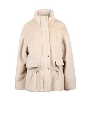 Eleventy Plush Alpaca Wool Cashmere Blend Coat With High Collar - Natural