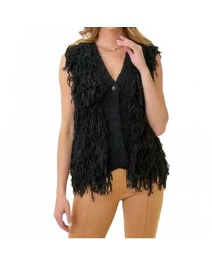 Mystree All For Love Knitted Fringe Sweater Vest - Black