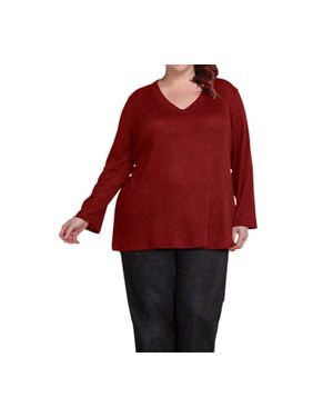 On The Plus Side Waffle Knit Long Sleeve Top - Red