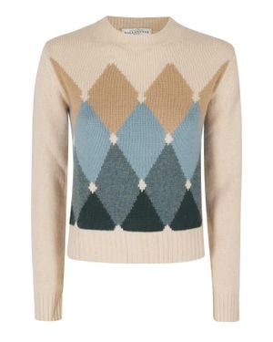 Ballantyne Diamond-Pattern Ribbed Cashmere Sweater - Blue