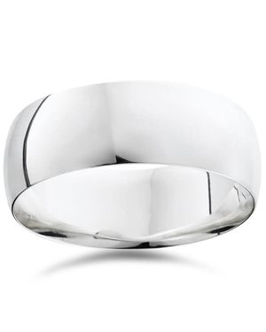 Pompeii3 8Mm Dome High Polished Wedding Plain Band 14K Comfort Fit Ring Size Selectable - White