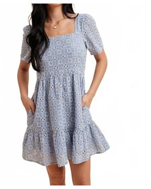 In-Loom Ellie Eyelet Embroidered Shift Mini Dress - Blue