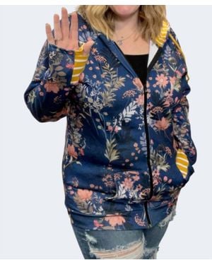 Michelle Mae Floral Fullzip Hoodie - Blue