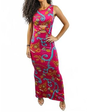 SurelyMine Desire Bodycon Cut-Out With Knot Detail Maxi Dress - Red