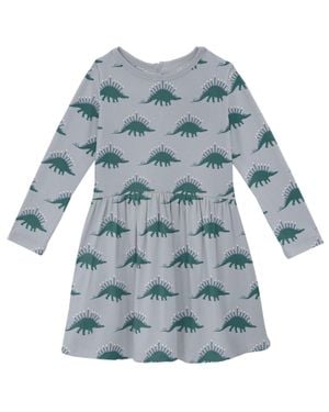 KICKEE Kids Bamboo Long Sleeve Twirl Dress - Blue