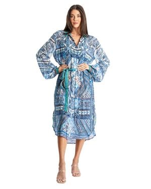 La Moda Clothing Flora Paradise Relaxed Overshirt - Blue