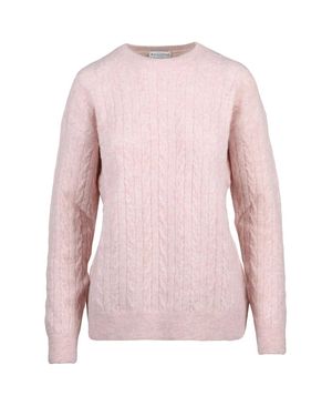Ballantyne Cable Knit Pullover Crafted From Alpaca Blend - Pink