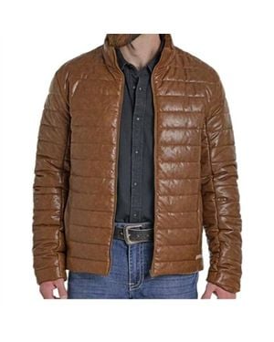Powder River Distressed Faux Leather Puffer Coat - Brown