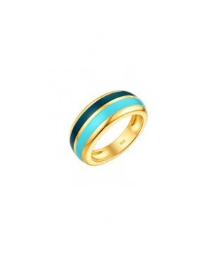 Gold & Honey Stripe Enamel Ring - Blue
