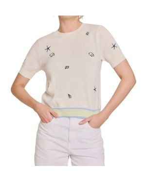 Brodie Cashmere Shell Embroidery Tee - White