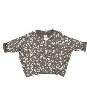 Yolly Cuffed Sleeve With Letters Crewneck Pullover - Metallic