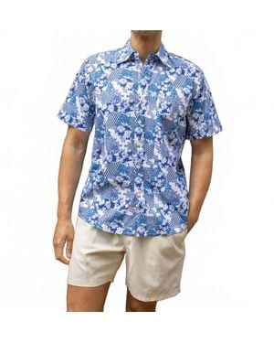 Kennington Button-Up Front Short Sleeve Shirt - Blue