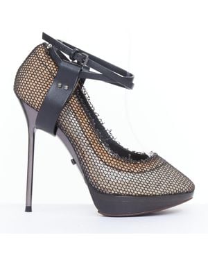 Lanvin 2011 Fishnet Mesh Ankle Harness Platform Heels - Blue