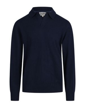 MC2 Saint Barth Night Extrafine Merino Wool Long Sleeve Polo - Blue