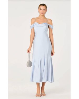 Astr Araxie Satin Off-Shoulder Godet Midi Dress - White