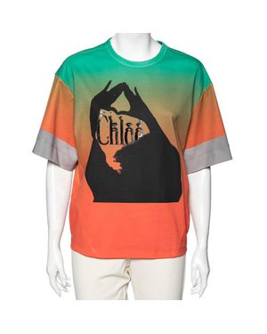 Chloé Ombre Cotton Logo Printed T-Shirt M - Orange