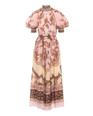 Zimmermann Billow Maxi Dress With High Neck And Balloon Sleeves - Pink