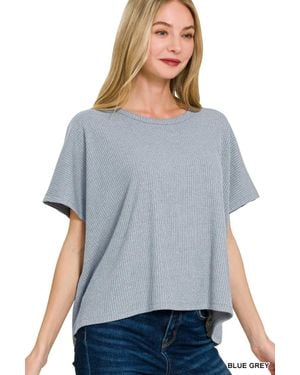 TRUEDAMES Ribbed Round-Neck Short-Sleeve Knit Top - Gray