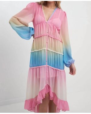 2.7 August Apparel High Low Tie Dye Color Ruffle Dress - Pink