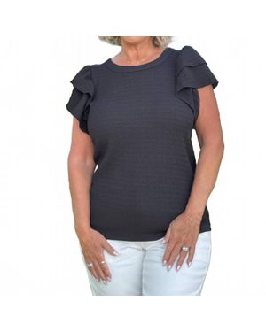 Southern Grace Fluttering Ruffle Sleeves Top - Blue