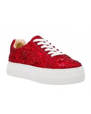 Betsey Johnson Reily Rhinestone Platform Sneaker Shoes - Red