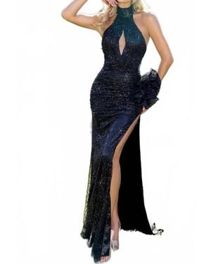 Portia and Scarlett Sequin Embellished High Neck Prom Gown - Blue