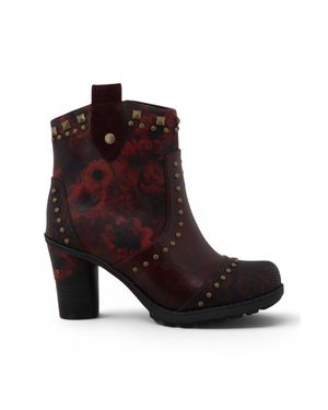 Mustang Burgundy Floral Heeled Ankle Boots - Brown