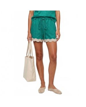 Naked Zebra Scallop Trim Linen Shorts - Green