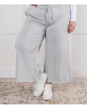 Zenana Wide Leg Mineral Wash Cropped Pants - Gray