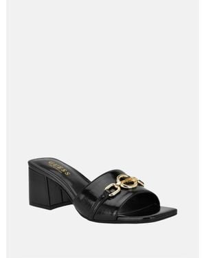 Guess Oney Circle Logo Block Heels - Black